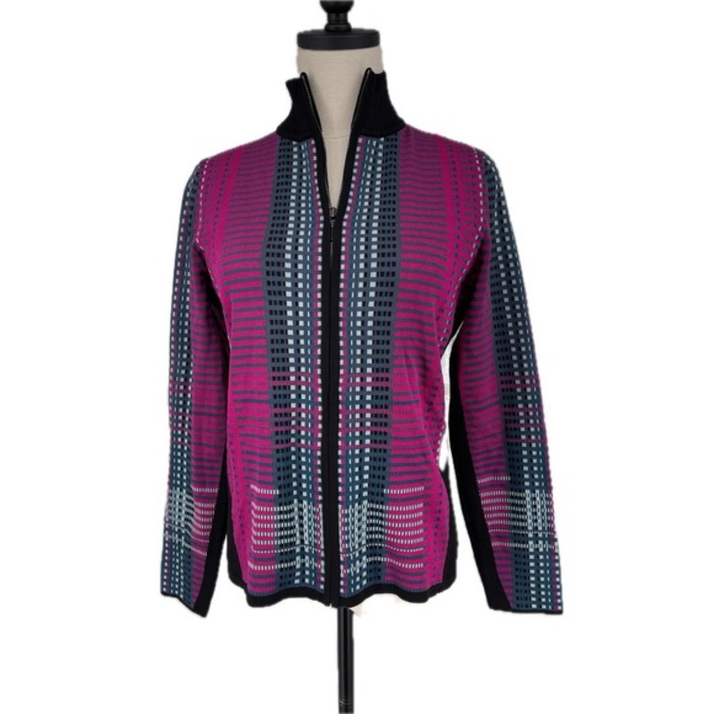 Carlisle Cardigan Sweater Women Pink Black Blue Zip Front‎ Medium M